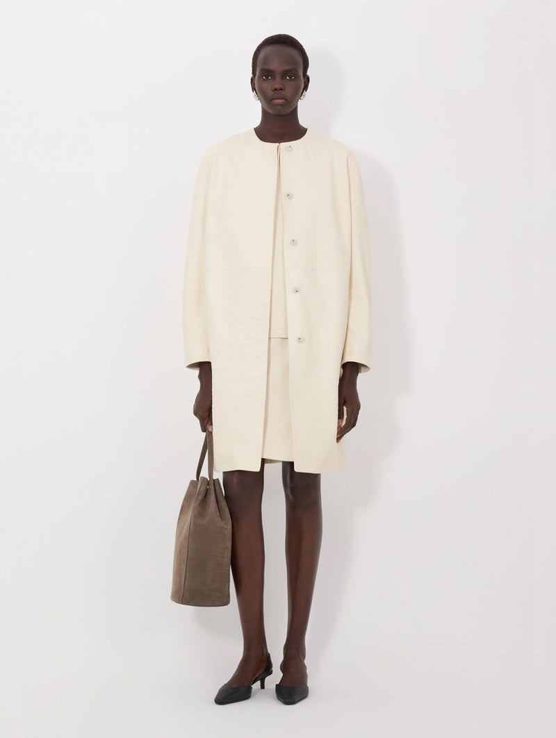 Yari Ostrich-effect Leather Coat in Ivory