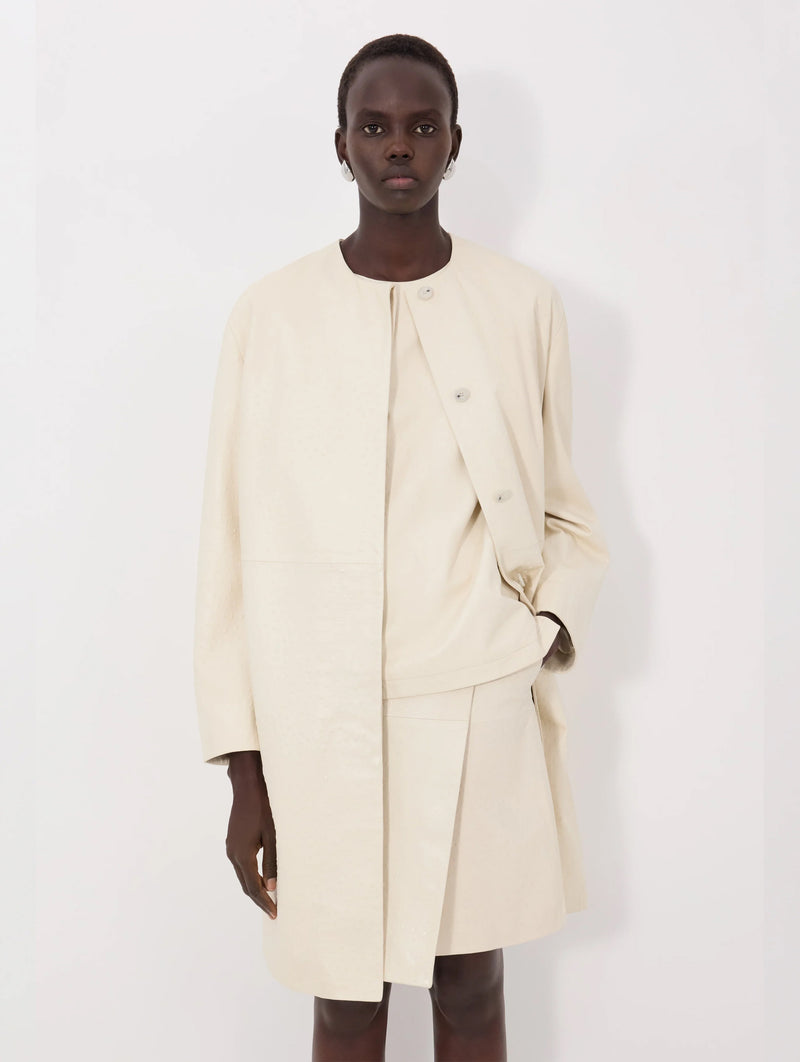 Yari Ostrich-effect Leather Coat in Ivory