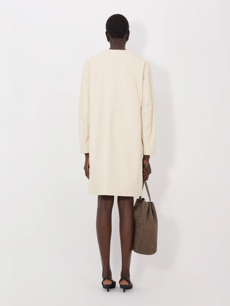Yari Ostrich-effect Leather Coat in Ivory
