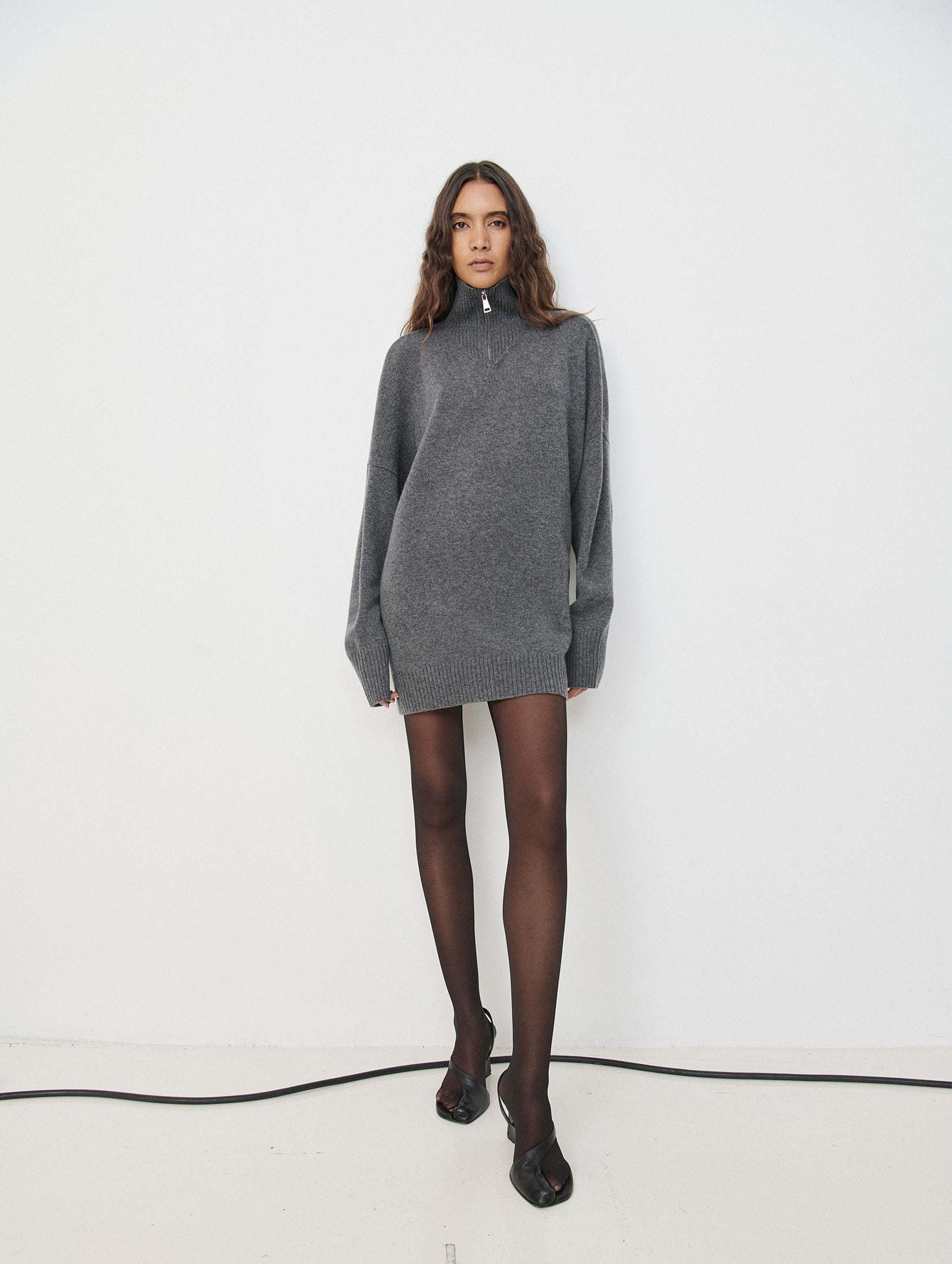 Oversized Zip Sweater in Charcoal