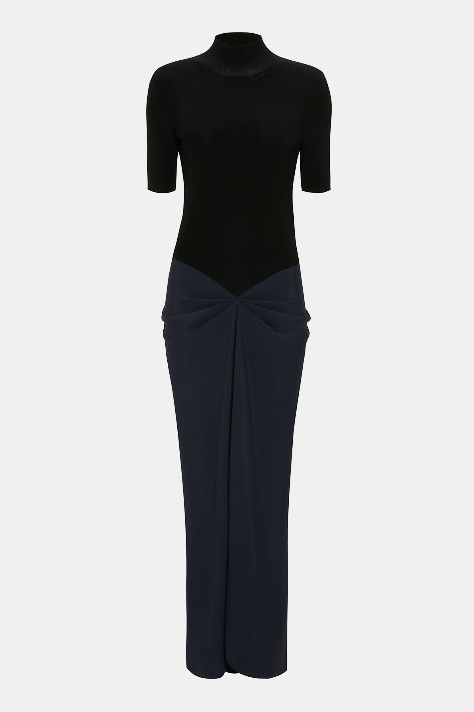 Polo Neck Gathered Dress In Midnight Muse Boutique